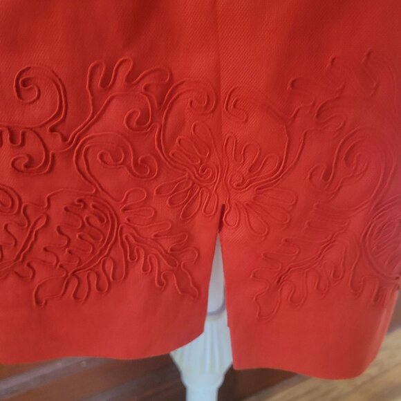 Vintage Donna Morgan Red Linen Dress Size 8 Sleeveless Embroidered Floral Detail - Picture 8 of 9